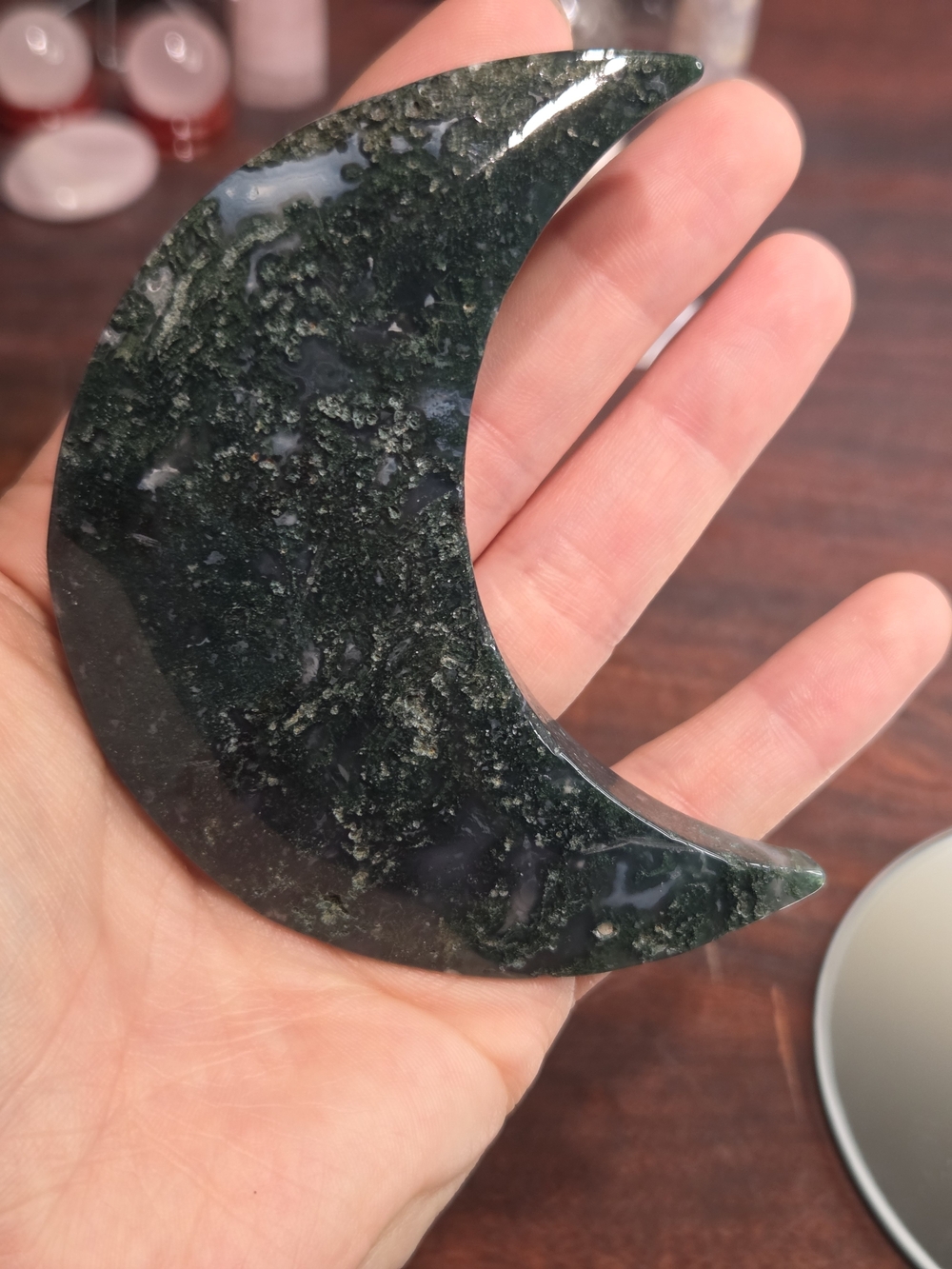 Moss Agate Crescent Moon - Picture 16 of 16
